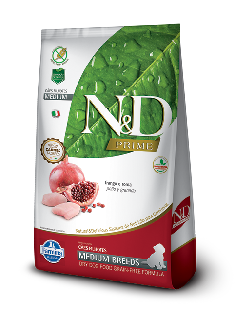Alimento N&D Prime Pollo y Granada para Cachorros Medianos (Sin Granos)
