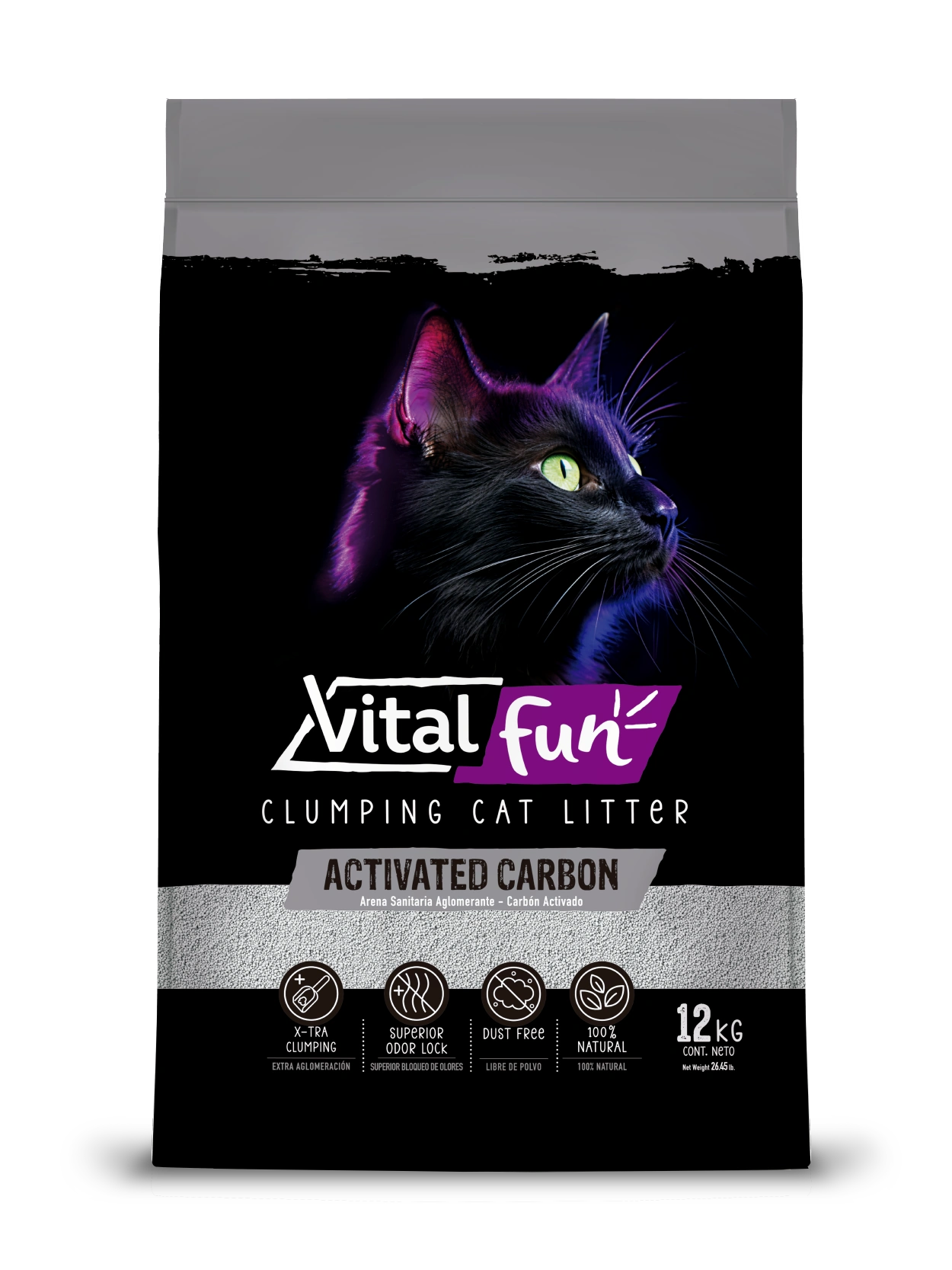 Arena Sanitaria Aglomerante Vitalfun Carbón Activado para Gatos